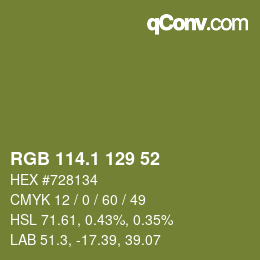 カラーコード: RGB 114.1 129 52 | qconv.com
