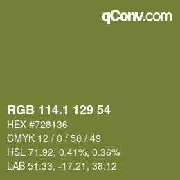 カラーコード: RGB 114.1 129 54 | qconv.com