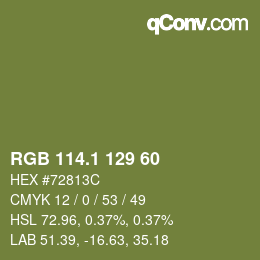 カラーコード: RGB 114.1 129 60 | qconv.com