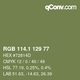 Color code: RGB 114.1 129 77 | qconv.com