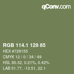 カラーコード: RGB 114.1 129 85 | qconv.com