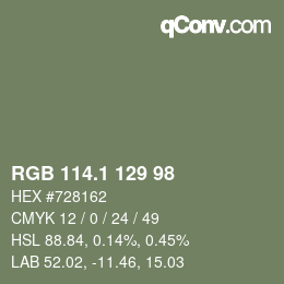 カラーコード: RGB 114.1 129 98 | qconv.com