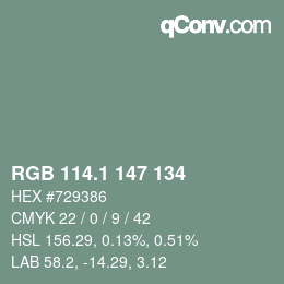 Farbcode: RGB 114.1 147 134 | qconv.com