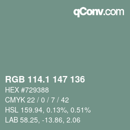 Color code: RGB 114.1 147 136 | qconv.com