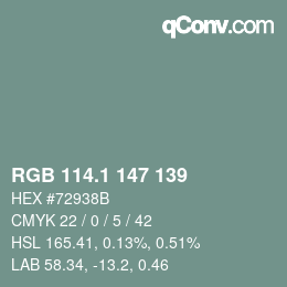 カラーコード: RGB 114.1 147 139 | qconv.com