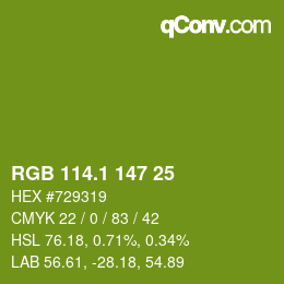 カラーコード: RGB 114.1 147 25 | qconv.com