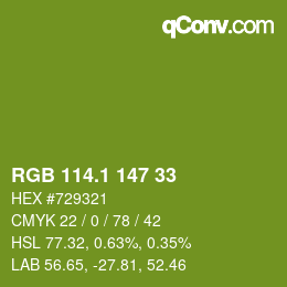 カラーコード: RGB 114.1 147 33 | qconv.com