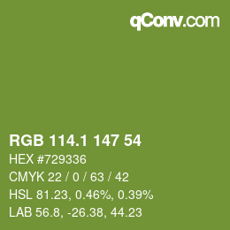 カラーコード: RGB 114.1 147 54 | qconv.com