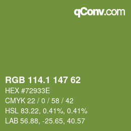 カラーコード: RGB 114.1 147 62 | qconv.com