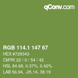 カラーコード: RGB 114.1 147 67 | qconv.com