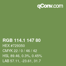 カラーコード: RGB 114.1 147 80 | qconv.com