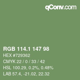 カラーコード: RGB 114.1 147 98 | qconv.com