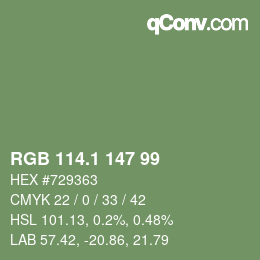 カラーコード: RGB 114.1 147 99 | qconv.com