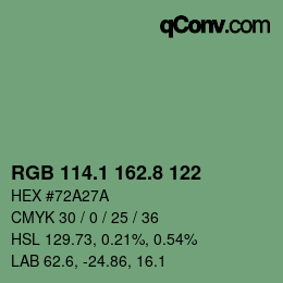 カラーコード: RGB 114.1 162.8 122 | qconv.com