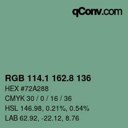 カラーコード: RGB 114.1 162.8 136 | qconv.com