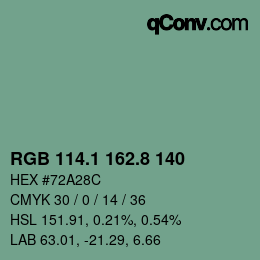 カラーコード: RGB 114.1 162.8 140 | qconv.com