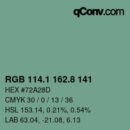 カラーコード: RGB 114.1 162.8 141 | qconv.com