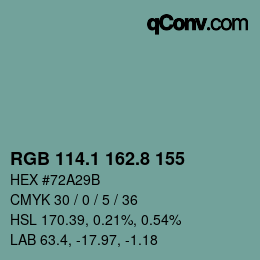 Código de color: RGB 114.1 162.8 155 | qconv.com