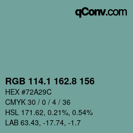 カラーコード: RGB 114.1 162.8 156 | qconv.com