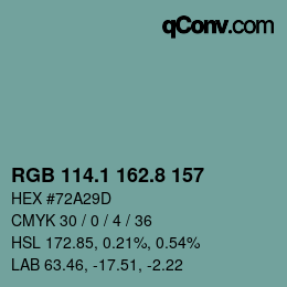 Color code: RGB 114.1 162.8 157 | qconv.com