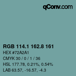 カラーコード: RGB 114.1 162.8 161 | qconv.com