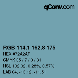 Code couleur: RGB 114.1 162.8 175 | qconv.com