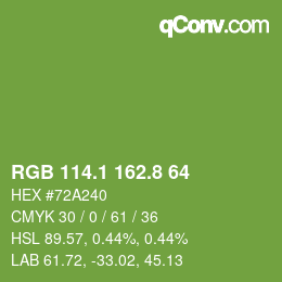 カラーコード: RGB 114.1 162.8 64 | qconv.com