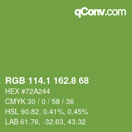 カラーコード: RGB 114.1 162.8 68 | qconv.com