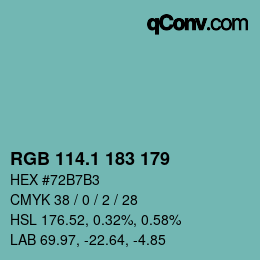 Color code: RGB 114.1 183 179 | qconv.com