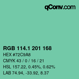 カラーコード: RGB 114.1 201 168 | qconv.com