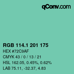 カラーコード: RGB 114.1 201 175 | qconv.com