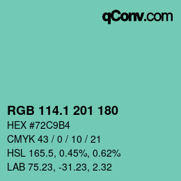 カラーコード: RGB 114.1 201 180 | qconv.com