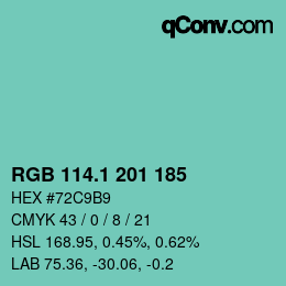 カラーコード: RGB 114.1 201 185 | qconv.com