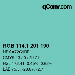 カラーコード: RGB 114.1 201 190 | qconv.com