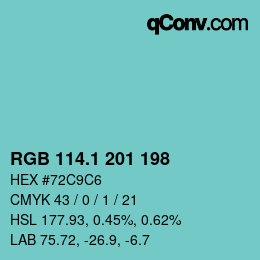 カラーコード: RGB 114.1 201 198 | qconv.com