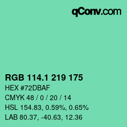 カラーコード: RGB 114.1 219 175 | qconv.com