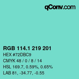 カラーコード: RGB 114.1 219 201 | qconv.com