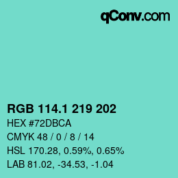 カラーコード: RGB 114.1 219 202 | qconv.com