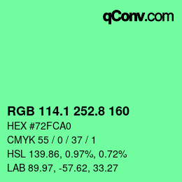 カラーコード: RGB 114.1 252.8 160 | qconv.com