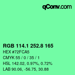 カラーコード: RGB 114.1 252.8 165 | qconv.com