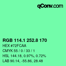 カラーコード: RGB 114.1 252.8 170 | qconv.com