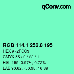カラーコード: RGB 114.1 252.8 195 | qconv.com