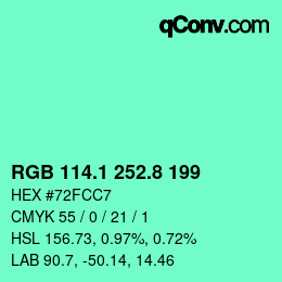 カラーコード: RGB 114.1 252.8 199 | qconv.com