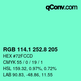 カラーコード: RGB 114.1 252.8 205 | qconv.com