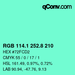 カラーコード: RGB 114.1 252.8 210 | qconv.com