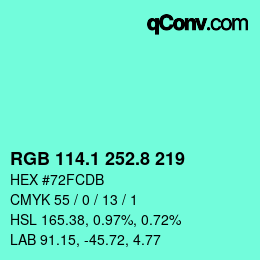 カラーコード: RGB 114.1 252.8 219 | qconv.com
