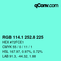 カラーコード: RGB 114.1 252.8 225 | qconv.com