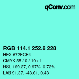 カラーコード: RGB 114.1 252.8 228 | qconv.com