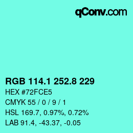 カラーコード: RGB 114.1 252.8 229 | qconv.com