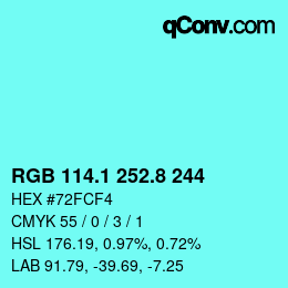 カラーコード: RGB 114.1 252.8 244 | qconv.com